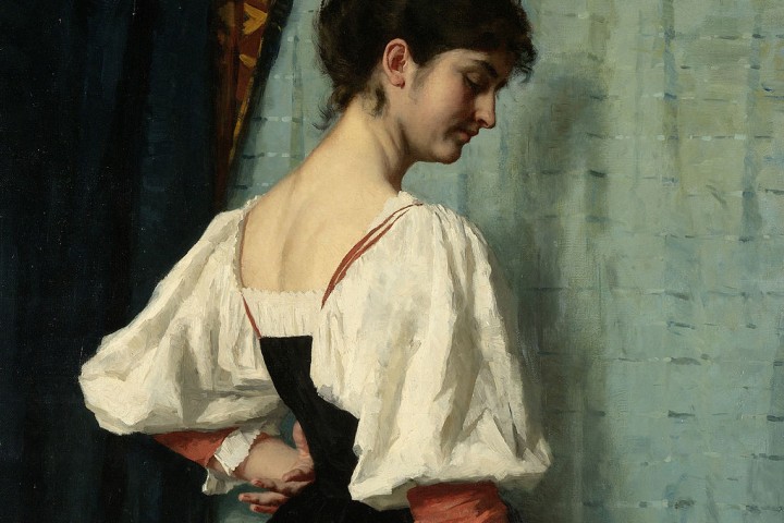 Giovane italiana con il cane Puck, di T.Schwartze (dettaglio)